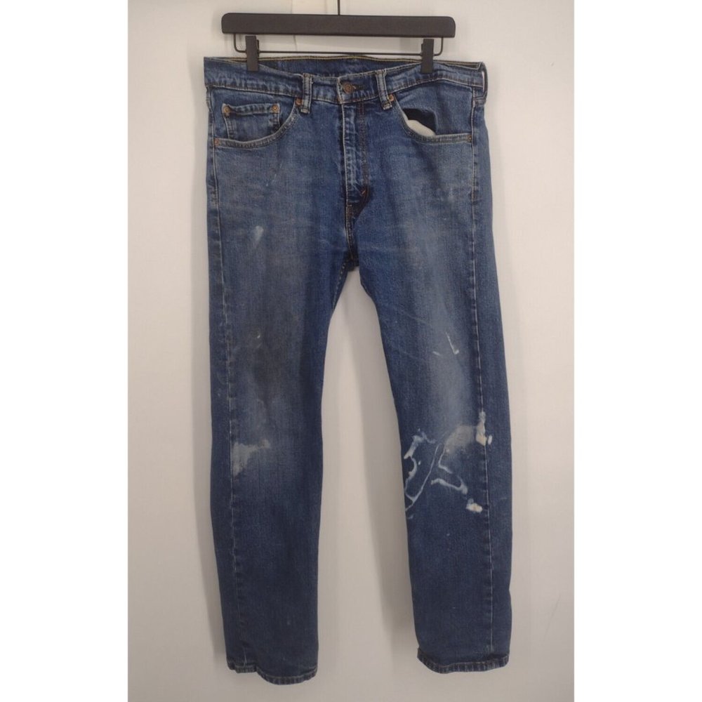Levi's 505 Paint Bleach Stain Distress Medium Wash Denim Blue Jeans Mens 34 X 32